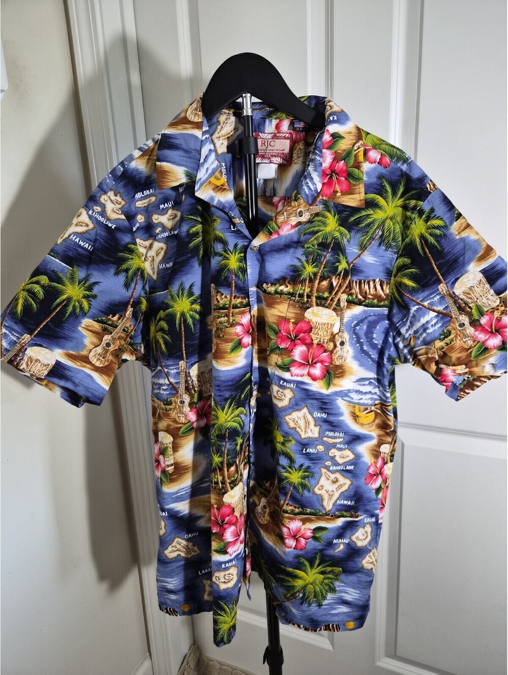 Vintage 90s RJC Hawaiian Shirt Men XL Island Floral Beach Music Luau Cotton USA